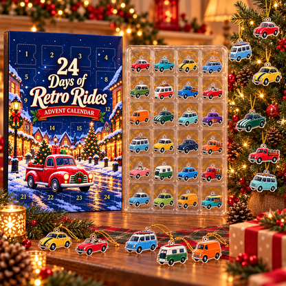 24 Days of Retro Rides Advent Calendar – 24 Unique Acrylic Car Ornaments