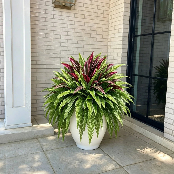 🔥Last Day Sale Price |UV Resistant Artificial Fern & Red Dracaena Decorative Plants – Full, Lush & Fade-Resistant!
