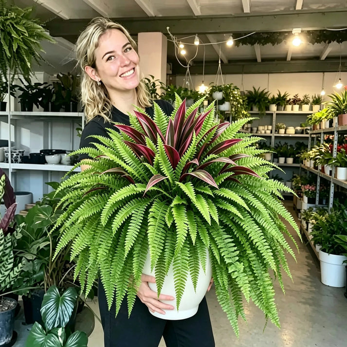 🔥Last Day Sale Price |UV Resistant Artificial Fern & Red Dracaena Decorative Plants – Full, Lush & Fade-Resistant!