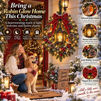 A Robin Glow – Lighted Robin Christmas Wreath