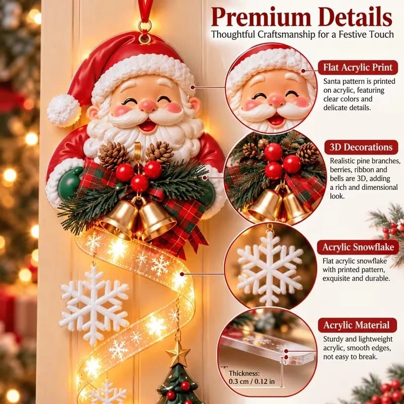 🎄Lighted Christmas Ribbon Hanging Door Decor | Santa, Snowman & Gingerbread Man LED Xmas Hanging Ornament