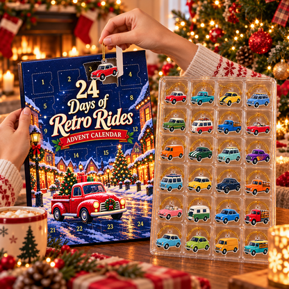24 Days of Retro Rides Advent Calendar – 24 Unique Acrylic Car Ornaments
