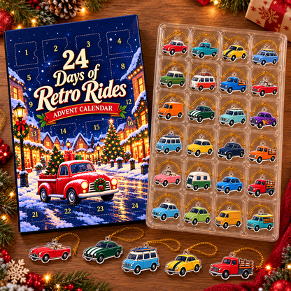 24 Days of Retro Rides Advent Calendar – 24 Unique Acrylic Car Ornaments