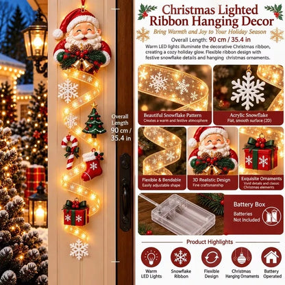 🎄Lighted Christmas Ribbon Hanging Door Decor | Santa, Snowman & Gingerbread Man LED Xmas Hanging Ornament