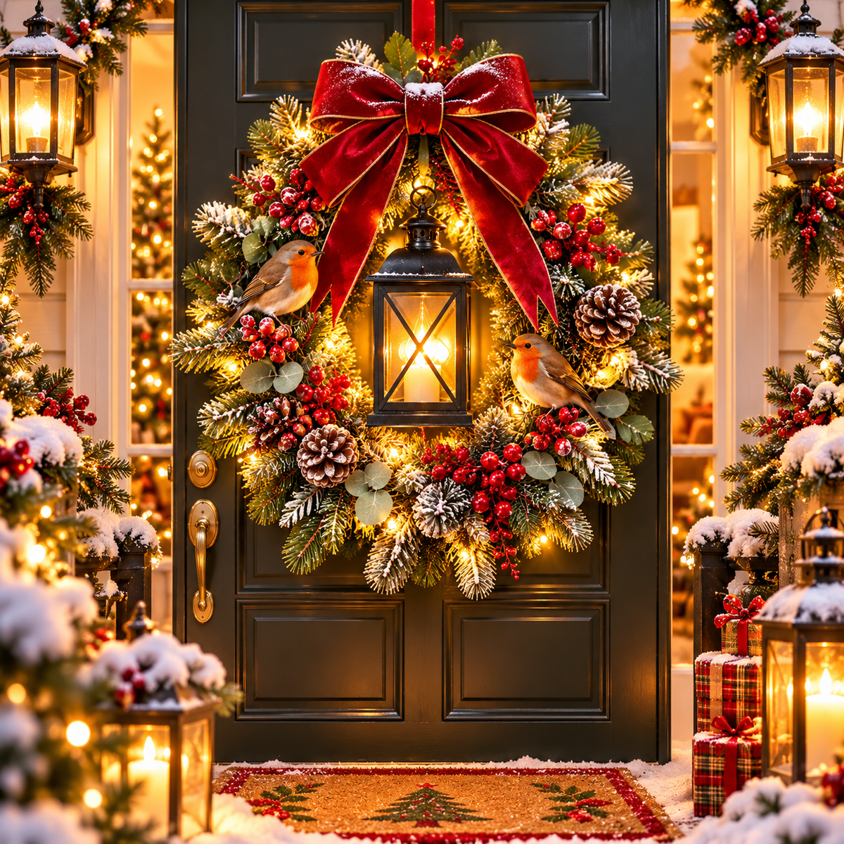 A Robin Glow – Lighted Robin Christmas Wreath